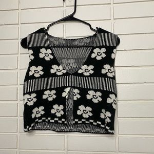 Thrifted Black and White Floral Sweater Tank Top